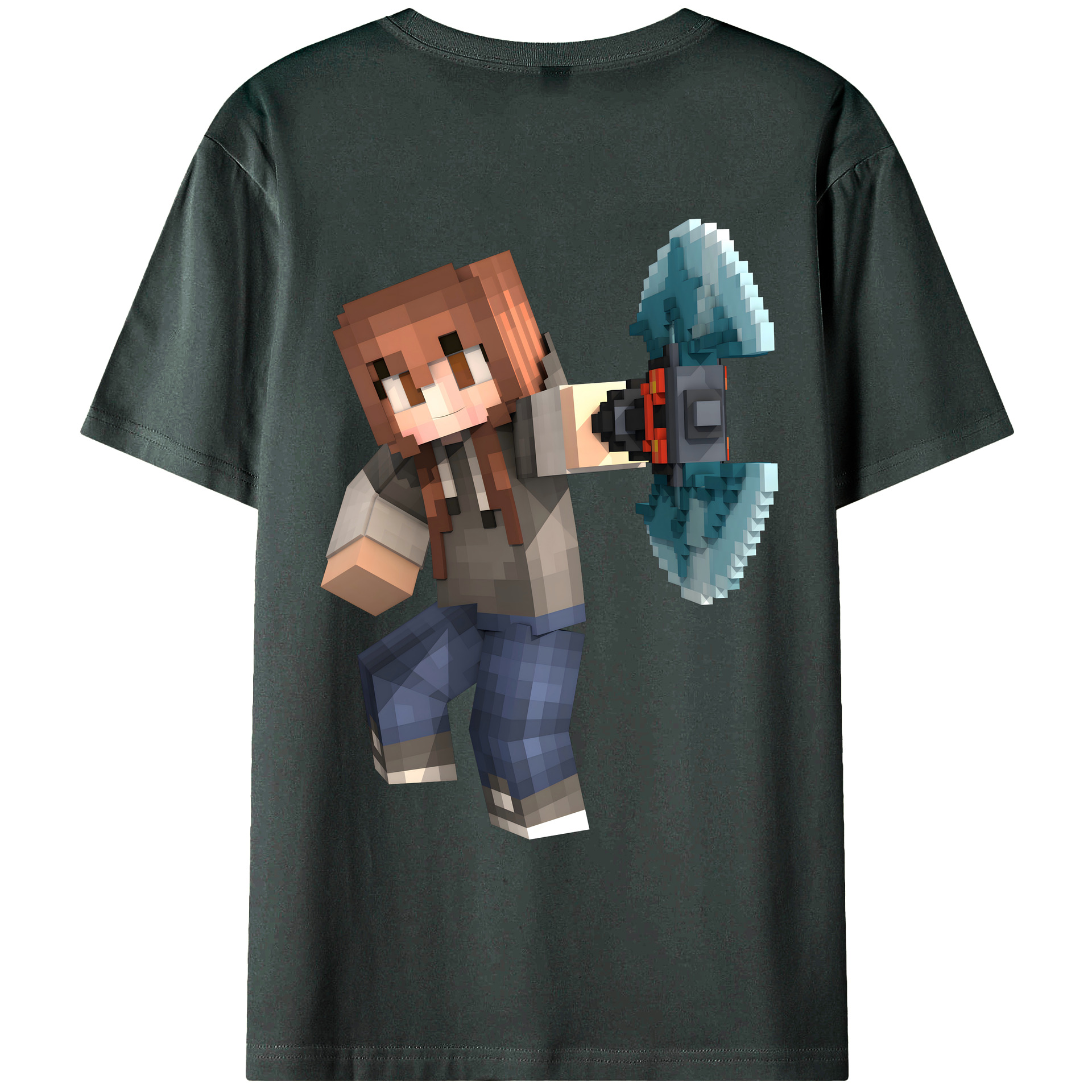 （画像用） マインクラフト ブロックの世界 Minecraft MC Block world 綿100％ メンズ半袖Tシャツ（バックプリント） 通気性